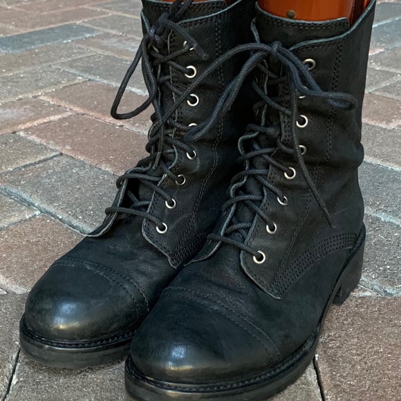 All Saints Black Leather Lace Up Combat Boots Size 38 - Picture 2 of 9